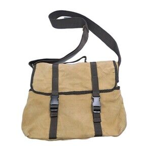 Canvas Khaki Messenger Bag Distressed Retro Vintage Merona Army School Travel